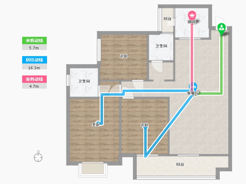 湖南省-长沙市-珠江东方明珠三期14栋建面120㎡-97.59-户型库-动静线