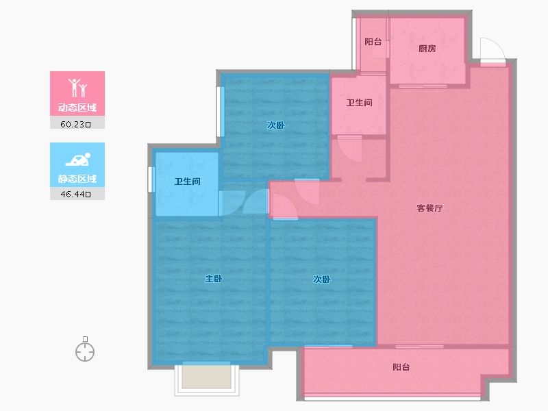 湖南省-长沙市-珠江东方明珠三期14栋建面120㎡-97.59-户型库-动静分区