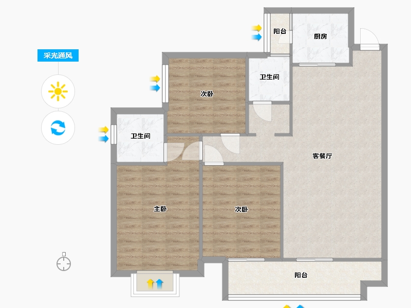 湖南省-长沙市-珠江东方明珠三期14栋建面120㎡-97.59-户型库-采光通风