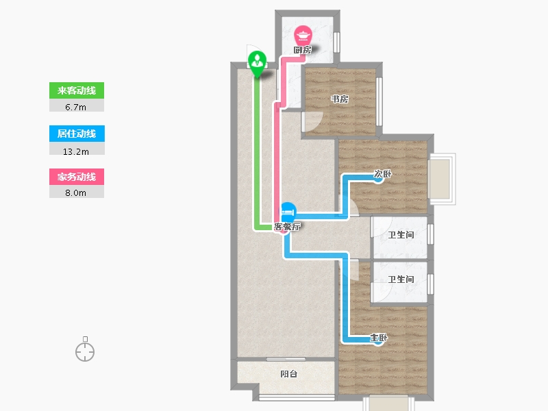 湖南省-长沙市-珠江东方明珠三期15栋建面112㎡-86.69-户型库-动静线