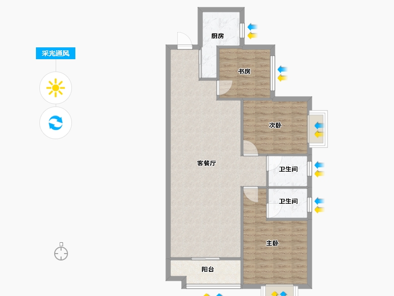 湖南省-长沙市-珠江东方明珠三期15栋建面112㎡-86.69-户型库-采光通风