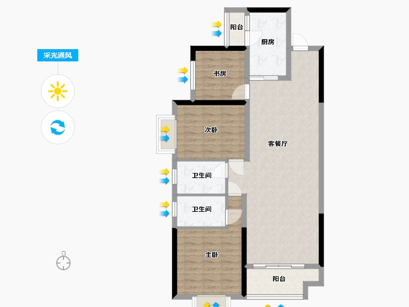 湖南省-长沙市-珠江东方明珠三期15栋建面117㎡-90.65-户型库-采光通风