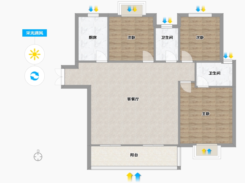 湖南省-长沙市-珠江东方明珠三期15栋建面122㎡-99.07-户型库-采光通风