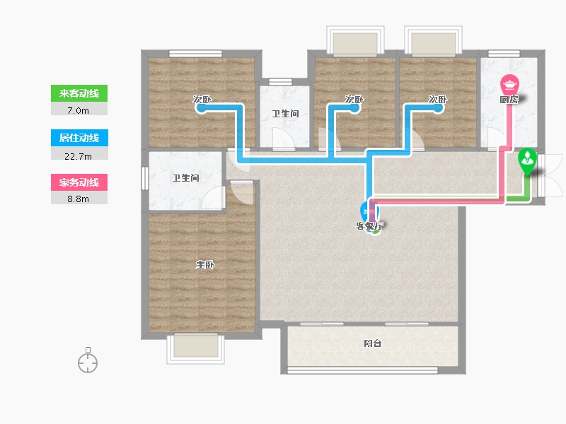 湖南省-长沙市-珠江东方明珠三期15栋建面145㎡-114.93-户型库-动静线