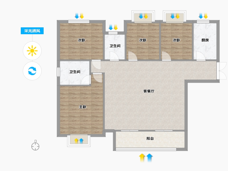 湖南省-长沙市-珠江东方明珠三期15栋建面145㎡-114.93-户型库-采光通风