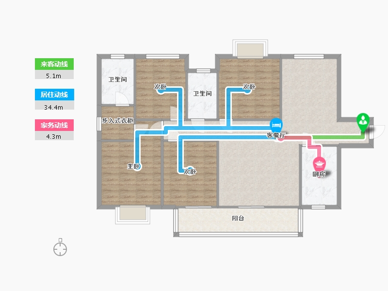 湖南省-长沙市-珠江东方明珠三期14栋建面148㎡-119.33-户型库-动静线