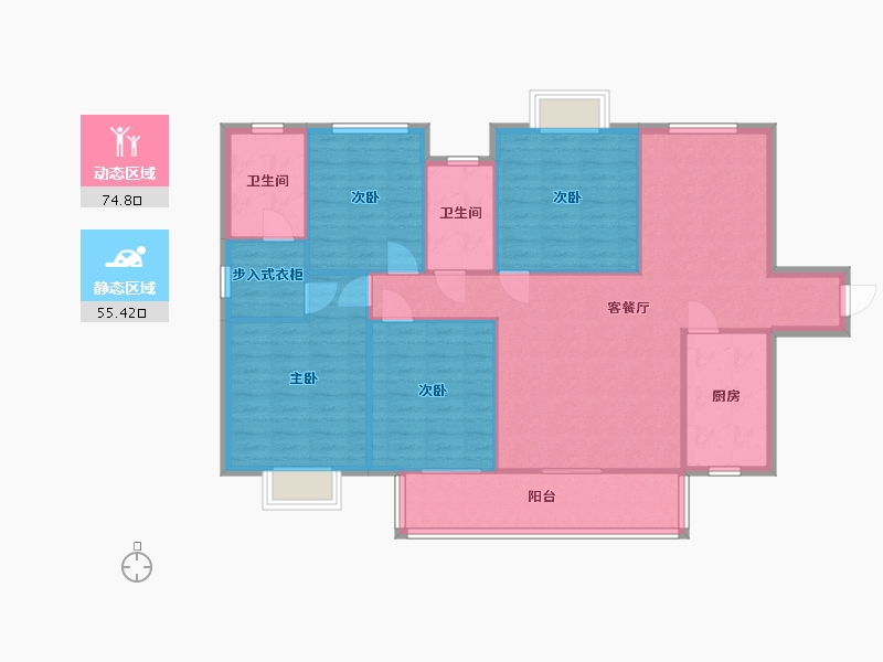 湖南省-长沙市-珠江东方明珠三期14栋建面148㎡-119.33-户型库-动静分区