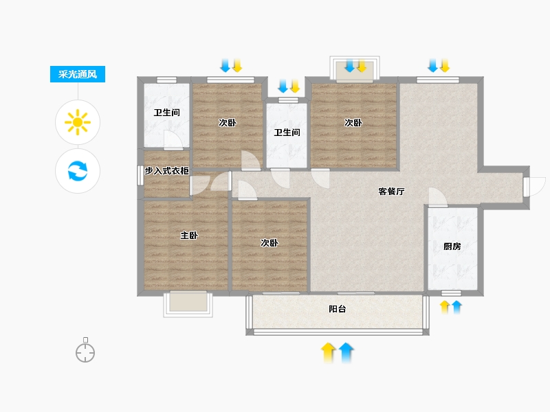 湖南省-长沙市-珠江东方明珠三期14栋建面148㎡-119.33-户型库-采光通风