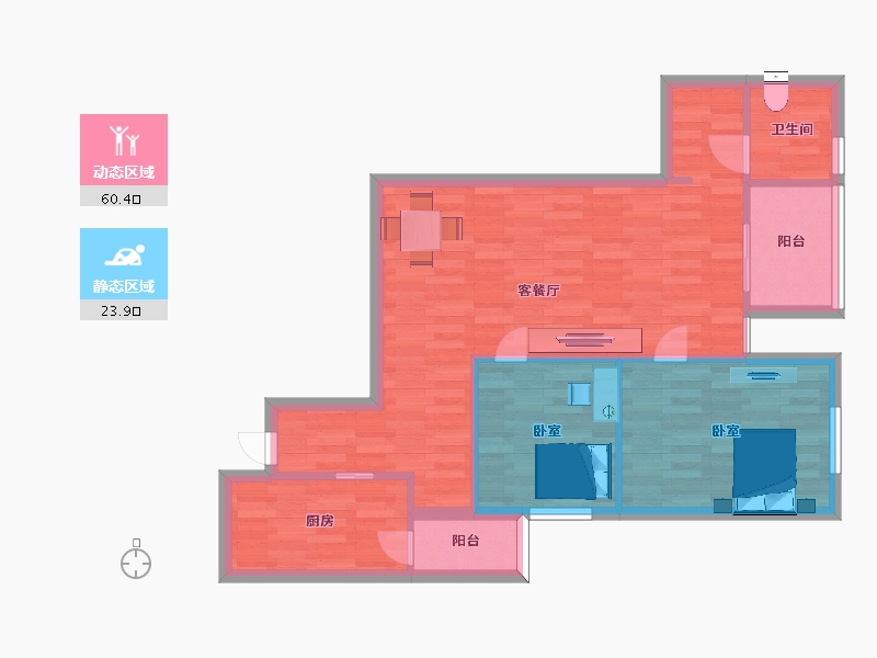 江苏省-南京市-21世纪太阳城银座D户型95m²-76.03-户型库-动静分区