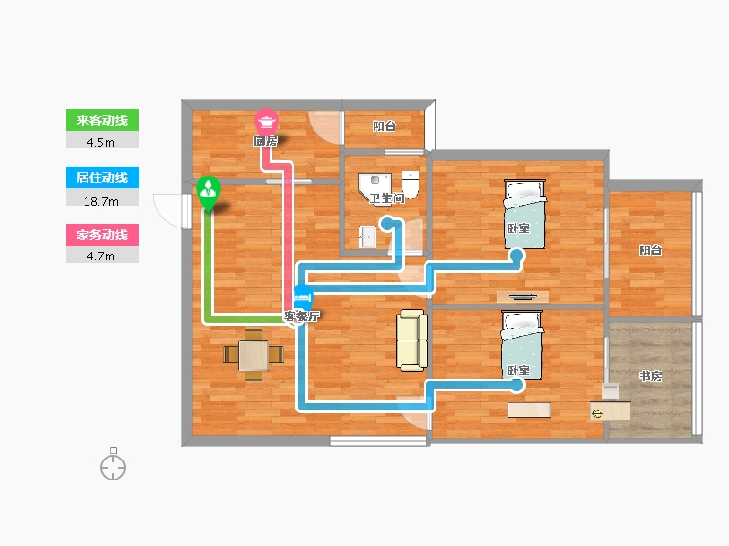 江苏省-南京市-21世纪太阳城银座C户型96m²-77.04-户型库-动静线