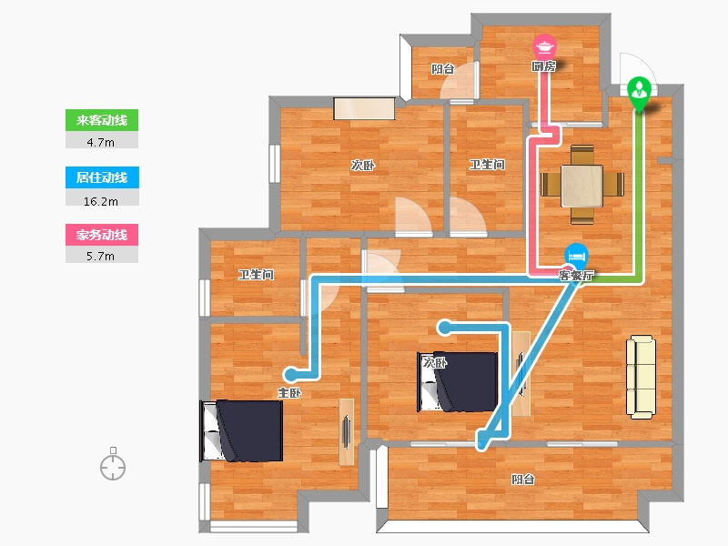 四川省-成都市-希望未来城F3户型100m²-82.63-户型库-动静线