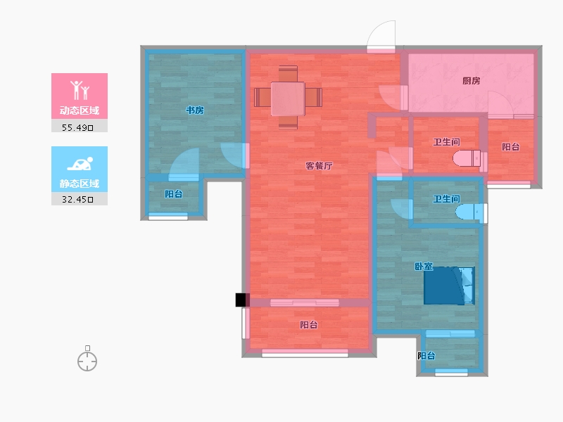 四川省-成都市-成金金语湾7号楼A2户型99m²-77.78-户型库-动静分区