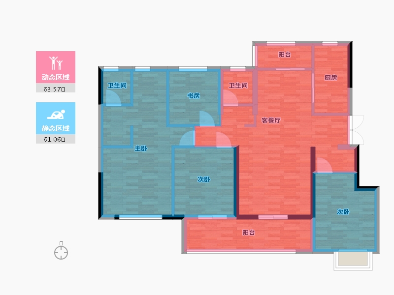 四川省-成都市-花样年大溪谷A3户型137㎡-112.01-户型库-动静分区