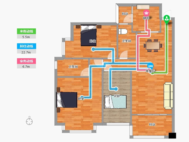 四川省-成都市-恒大御景半岛142,139,140栋5号户型115m²-91.99-户型库-动静线