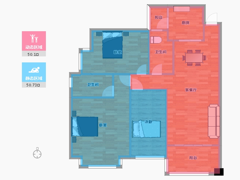 四川省-成都市-恒大御景半岛142,139,140栋5号户型115m²-91.99-户型库-动静分区