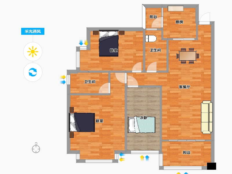 四川省-成都市-恒大御景半岛142,139,140栋5号户型115m²-91.99-户型库-采光通风