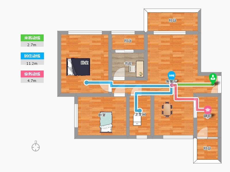 四川省-成都市-青禾名都F2户型92m²-74.13-户型库-动静线