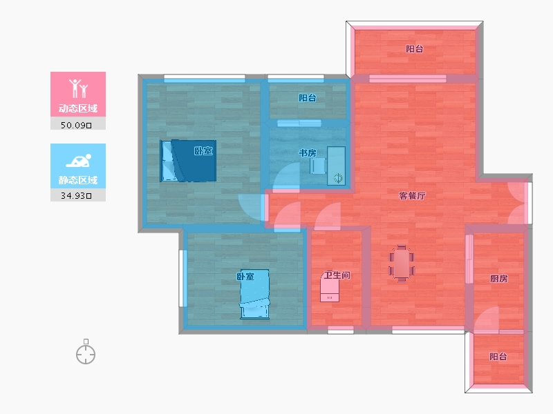 四川省-成都市-青禾名都F2户型92m²-74.13-户型库-动静分区