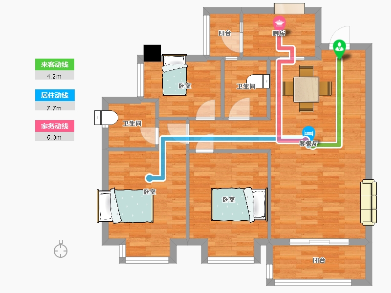 四川省-成都市-中洲天府珑悦1号楼,3号楼B户型95m²-75.99-户型库-动静线