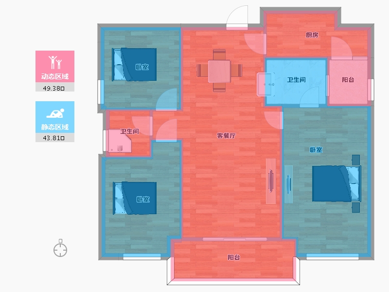 四川省-成都市-金山郡B户型106m²-85.00-户型库-动静分区