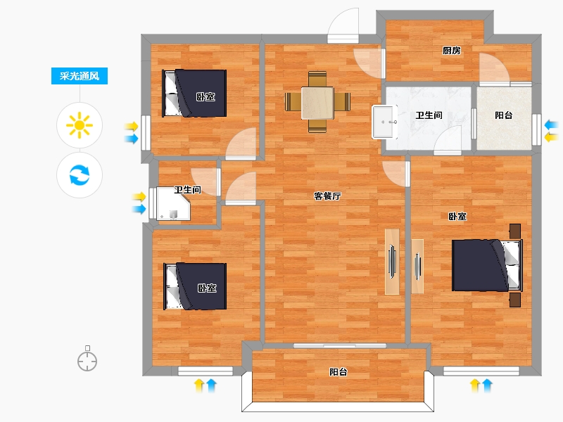 四川省-成都市-金山郡B户型106m²-85.00-户型库-采光通风