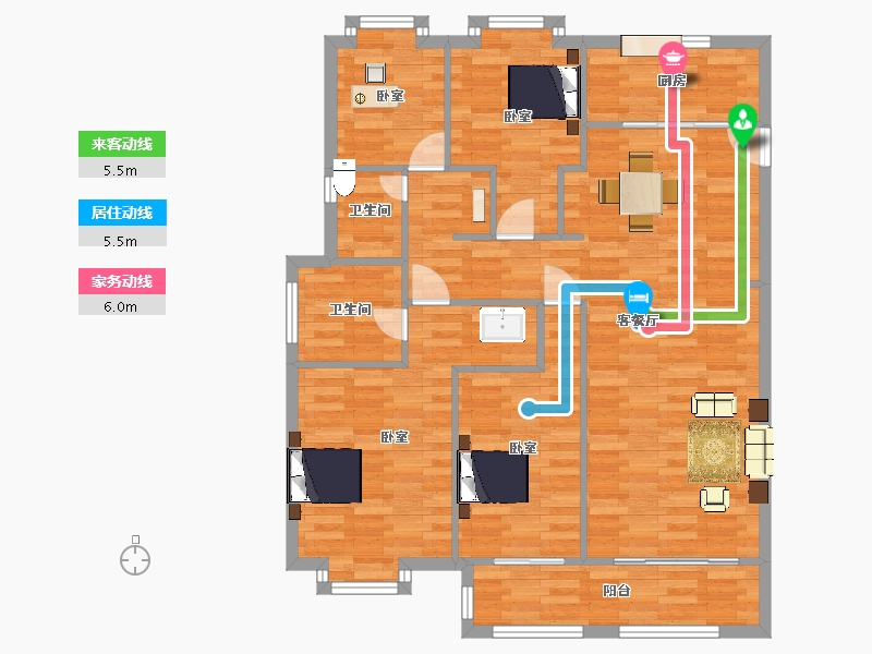 江苏省-南京市-云靖花园2幢,3幢,10幢C户型129m²-103.00-户型库-动静线