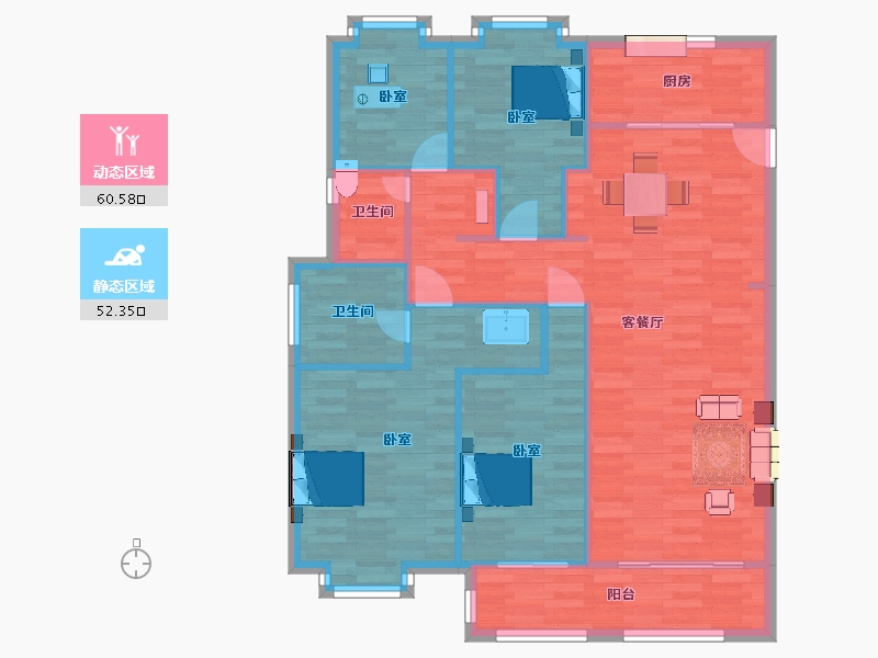 江苏省-南京市-云靖花园2幢,3幢,10幢C户型129m²-103.00-户型库-动静分区