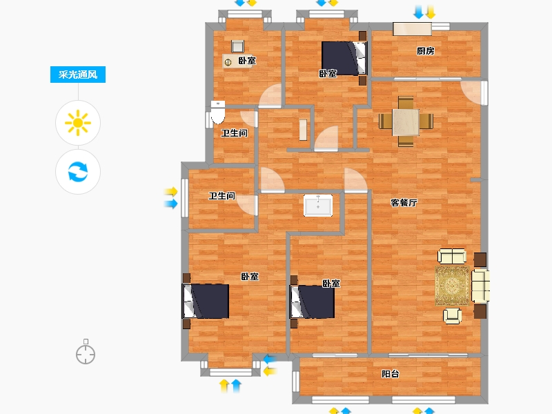 江苏省-南京市-云靖花园2幢,3幢,10幢C户型129m²-103.00-户型库-采光通风