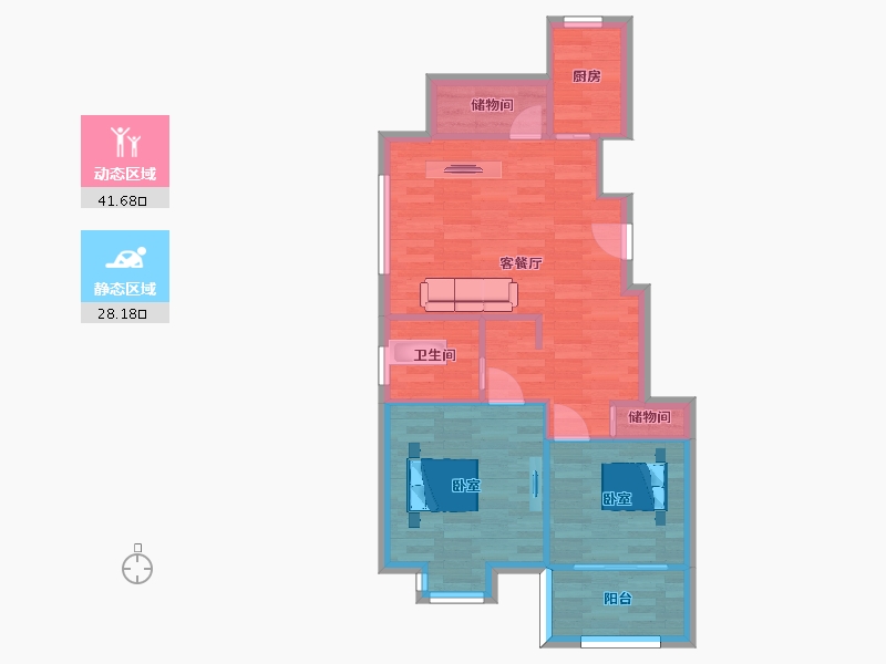 江苏省-南京市-红豆香江华庭6幢,7幢,8幢A户型79m²-63.00-户型库-动静分区