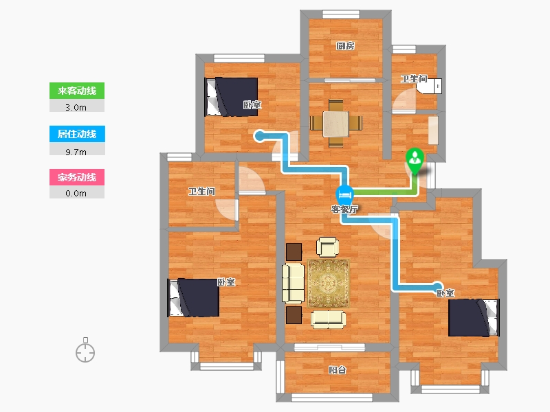 江苏省-南京市-云溪璟园8幢,14幢95m²-75.99-户型库-动静线