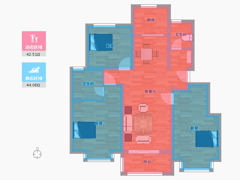 江苏省-南京市-云溪璟园8幢,14幢95m²-75.99-户型库-动静分区