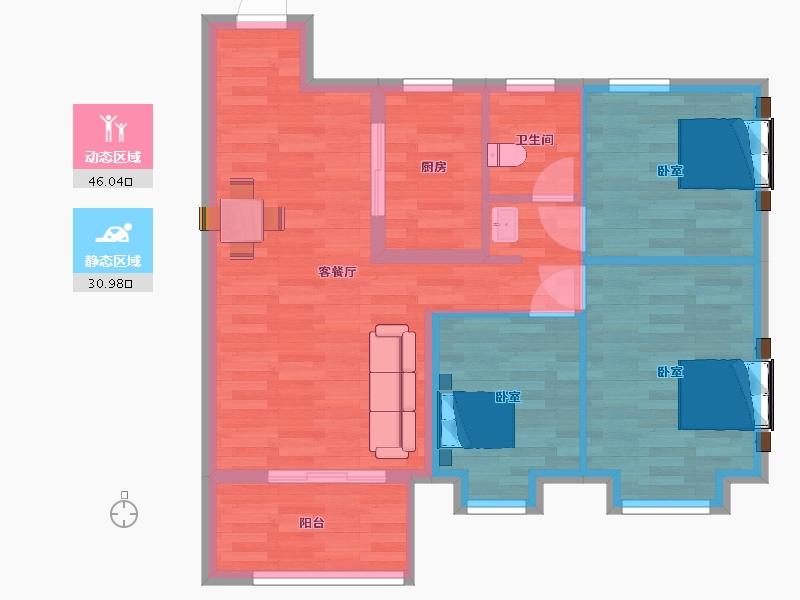 江苏省-南京市-江宁孔雀城紫樾澜庭6幢,5幢,4幢87m²-69.99-户型库-动静分区