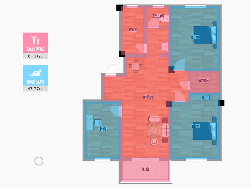 江苏省-南京市-淳东花园105m²-86.57-户型库-动静分区