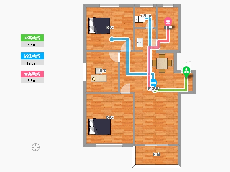 江苏省-南京市-淳东花园97m²-81.97-户型库-动静线