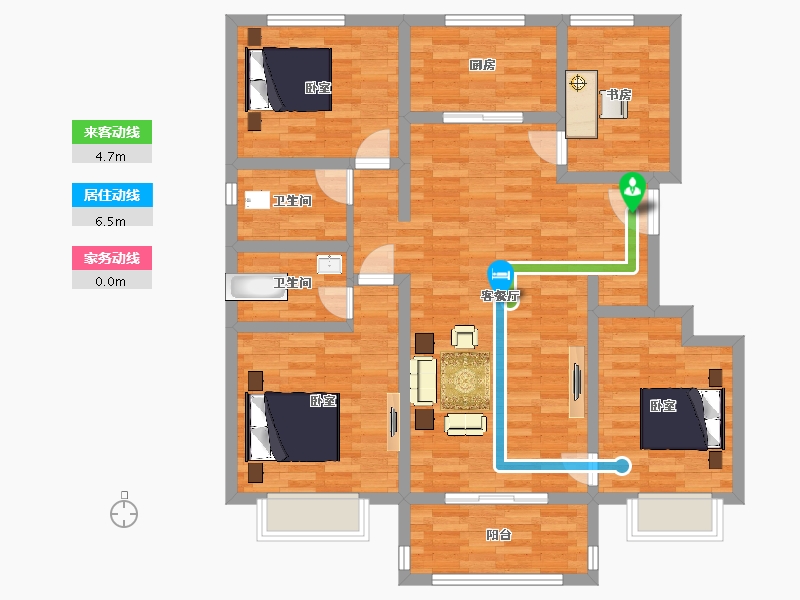 江苏省-南京市-樾山林语B户型133㎡-106.17-户型库-动静线