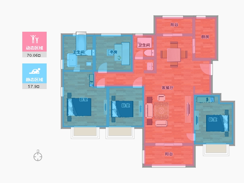 江苏省-南京市-樾山林语C户型142㎡-113.06-户型库-动静分区