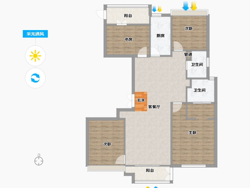 河南省-郑州市-华润紫云府云栖135m²-107.99-户型库-采光通风