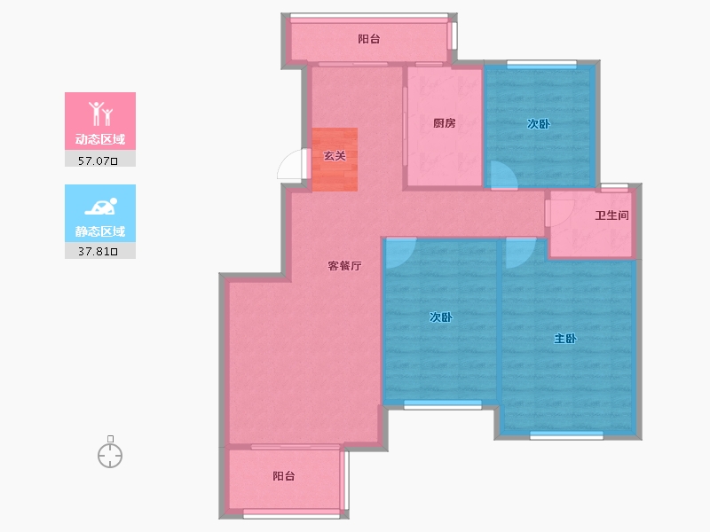 河南省-郑州市-光明索河湾C户型108m²-86.41-户型库-动静分区