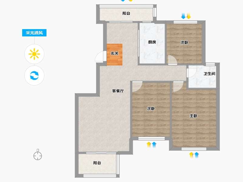 河南省-郑州市-光明索河湾C户型108m²-86.41-户型库-采光通风