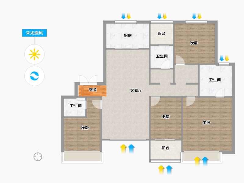 河南省-郑州市-绿城明月江南6165m²-131.99-户型库-采光通风