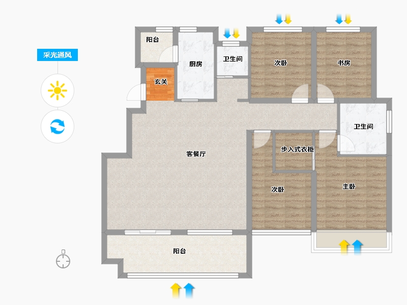 河南省-郑州市-东润玺城C3地块-23号楼146m²-116.92-户型库-采光通风