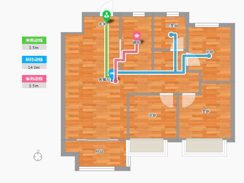 河南省-郑州市-美的翰悦府2号楼,9号楼,1号楼,4号楼,5号楼89m²-71.20-户型库-动静线