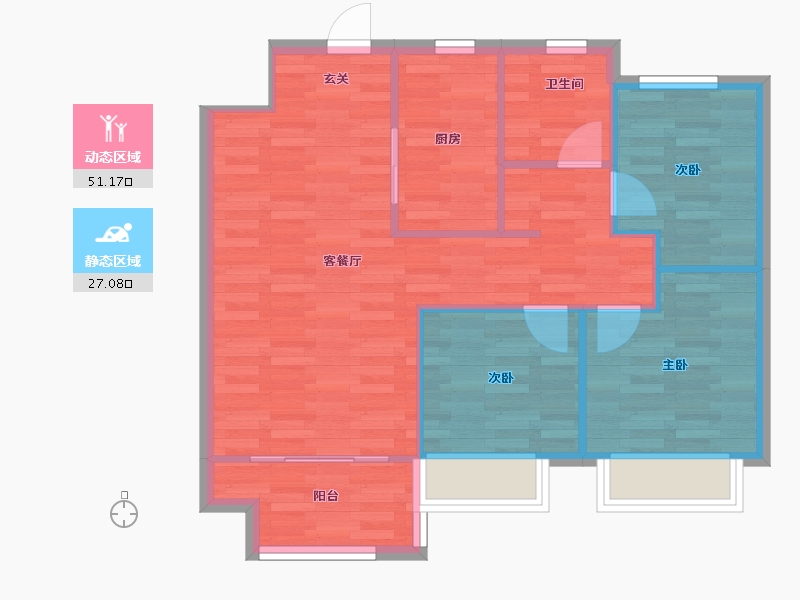 河南省-郑州市-美的翰悦府2号楼,9号楼,1号楼,4号楼,5号楼89m²-71.20-户型库-动静分区