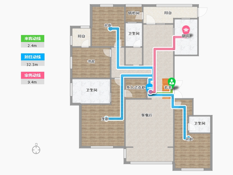 河南省-郑州市-富田九鼎世家9号楼229m²-183.29-户型库-动静线