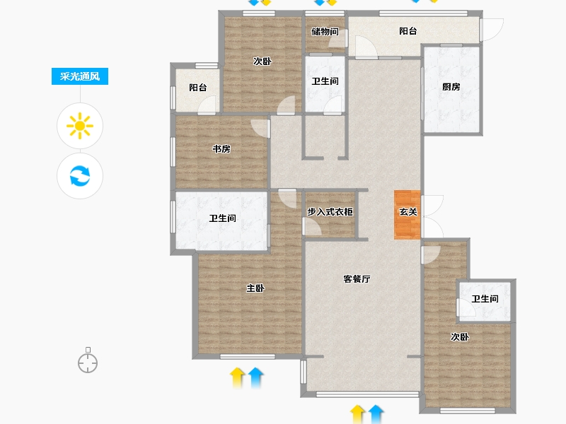 河南省-郑州市-富田九鼎世家9号楼229m²-183.29-户型库-采光通风