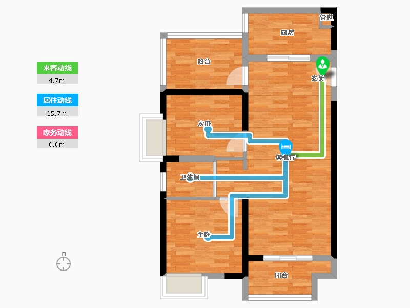 河南省-郑州市-朗悦公园道1號87平米户型87m²-69.62-户型库-动静线