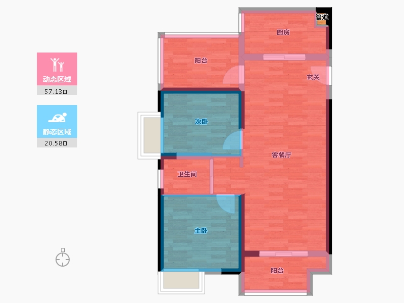 河南省-郑州市-朗悦公园道1號87平米户型87m²-69.62-户型库-动静分区