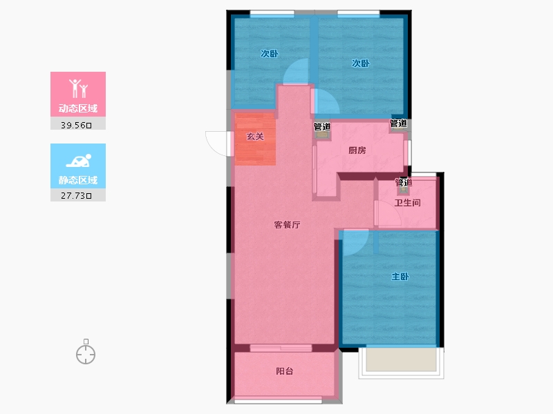 河南省-郑州市-东原阅城3号楼,4号楼,5号楼,11号楼89m²-59.42-户型库-动静分区