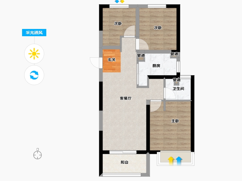 河南省-郑州市-东原阅城3号楼,4号楼,5号楼,11号楼89m²-59.42-户型库-采光通风