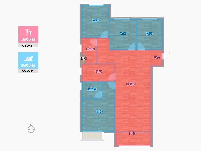 河南省-郑州市-金科城三期2号楼,三期3号楼138m²-110.40-户型库-动静分区